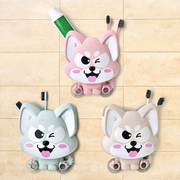 Cartoon Dog Suction Wall Toothbrush Toothpaste Shelf, Size: 16x14x5cm (Pink) - Image 11