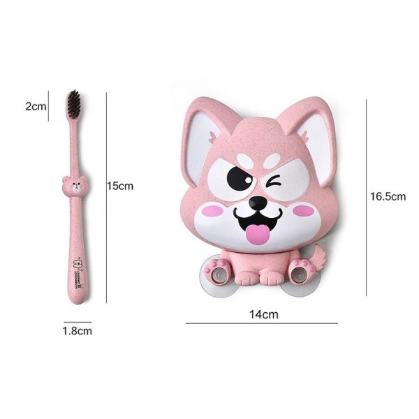 Cartoon Dog Suction Wall Toothbrush Toothpaste Shelf, Size: 16x14x5cm (Pink) - Image 3