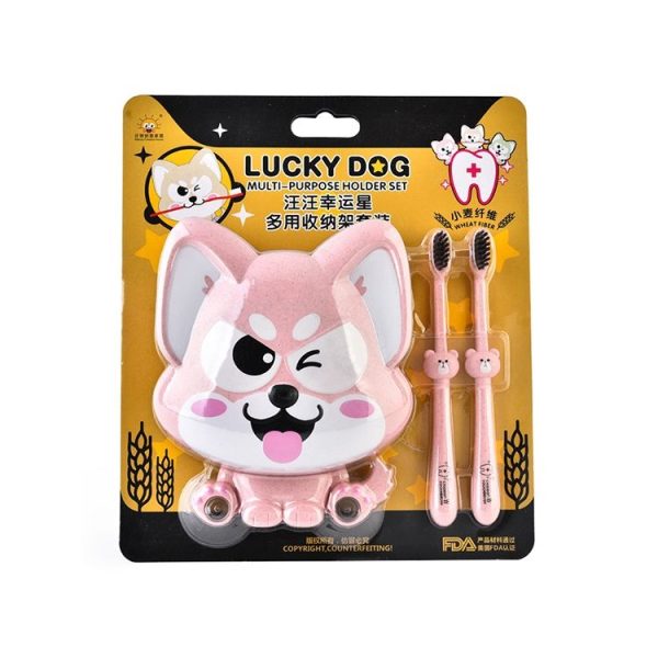 Cartoon Dog Suction Wall Toothbrush Toothpaste Shelf, Size: 16x14x5cm (Pink) - Image 4