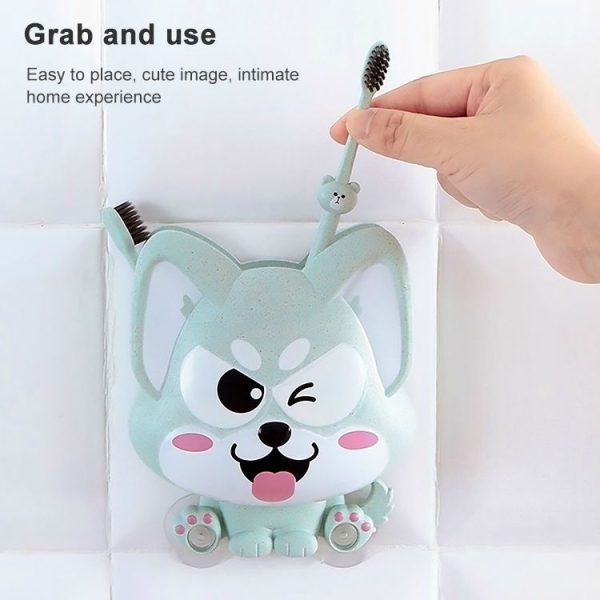 Cartoon Dog Suction Wall Toothbrush Toothpaste Shelf, Size: 16x14x5cm (Pink) - Image 7