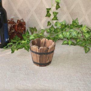 Balcony Vegetable Succulent Carbonized Wood Flower Pot Retro Small Wooden Bucket Home Decoration, Size: S, Style: Wave Mouth