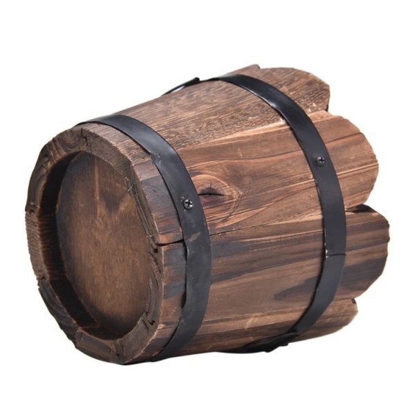 Balcony Vegetable Succulent Carbonized Wood Flower Pot Retro Small Wooden Bucket Home Decoration, Size: M, Style: Wave Mouth - Image 5