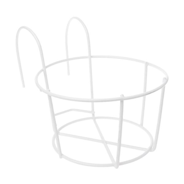 Balcony Fence Round Metal Flower Stand Wrought Iron Wall-mounted Flower Pot Stand, Size: XL (White) - Image 2