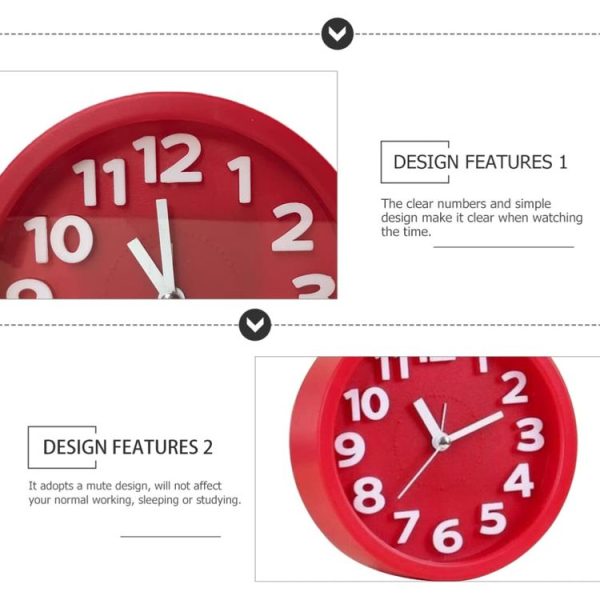 Round 12cm Candy Color Stereo Digital Silent Alarm Clock Children Student Alarm Clock (Red) - Image 4