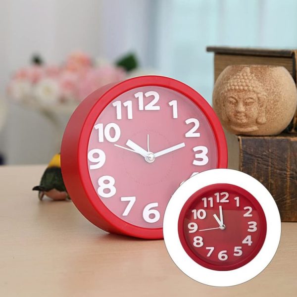 Round 12cm Candy Color Stereo Digital Silent Alarm Clock Children Student Alarm Clock (Red) - Image 5