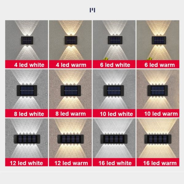 4LED NiMH Solar Wall Lamp Outdoor Waterproof Up And Down Double-headed Spotlights (Warm Light) - Image 2