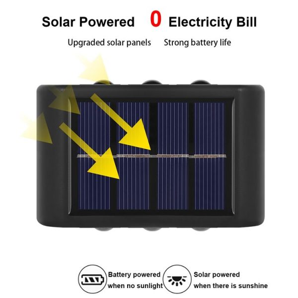4LED NiMH Solar Wall Lamp Outdoor Waterproof Up And Down Double-headed Spotlights (Warm Light) - Image 4