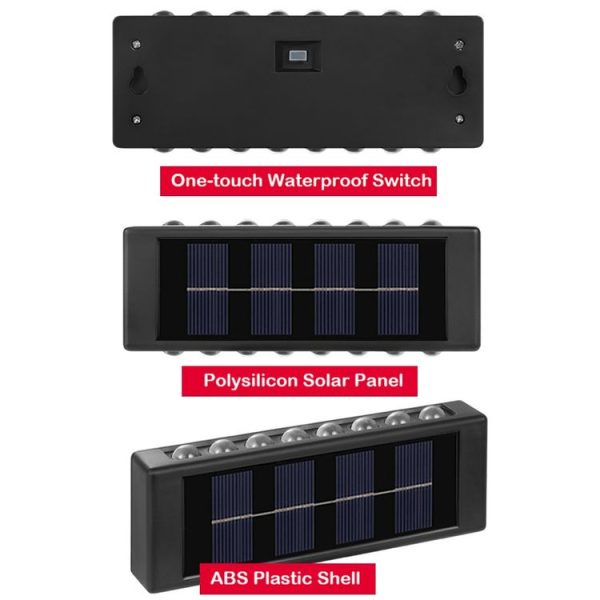 4LED NiMH Solar Wall Lamp Outdoor Waterproof Up And Down Double-headed Spotlights (Warm Light) - Image 5