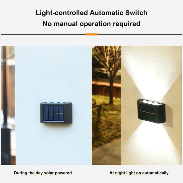 4LED NiMH Solar Wall Lamp Outdoor Waterproof Up And Down Double-headed Spotlights (Warm Light) - Image 6