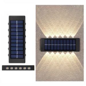 12LED Lithium Solar Wall Lamp Outdoor Waterproof Up And Down Double-headed Spotlights (Warm Light)
