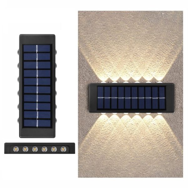 12LED Lithium Solar Wall Lamp Outdoor Waterproof Up And Down Double-headed Spotlights (Warm Light)