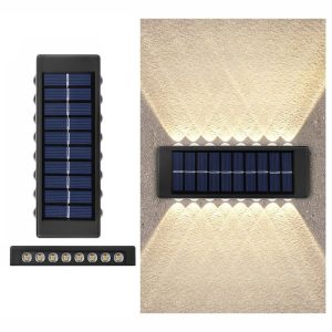 16LED Lithium Solar Wall Lamp Outdoor Waterproof Up And Down Double-headed Spotlights (Warm Light)
