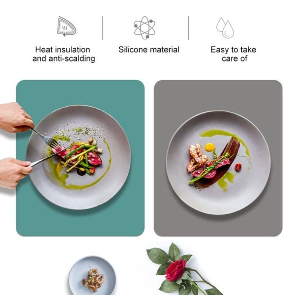 Nordic Style Food Grade Silicone Pad Tableware Environmental Insulation Pad Placemat (Sky Blue) - Image 4