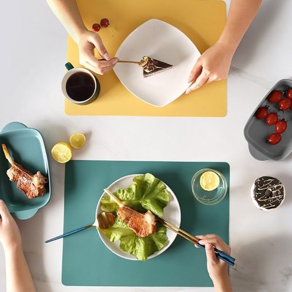 Nordic Style Food Grade Silicone Pad Tableware Environmental Insulation Pad Placemat (Sky Blue) - Image 7