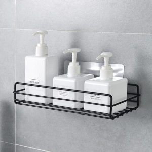 Wrought Iron Bathroom Shelf Wall Mounted Free Punch Toilet Rack (Black)