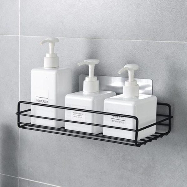 Wrought Iron Bathroom Shelf Wall Mounted Free Punch Toilet Rack (Black)