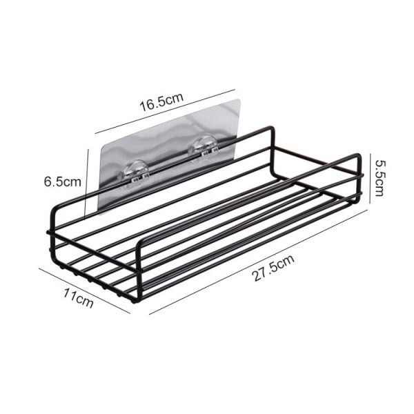 Wrought Iron Bathroom Shelf Wall Mounted Free Punch Toilet Rack (Black) - Image 2