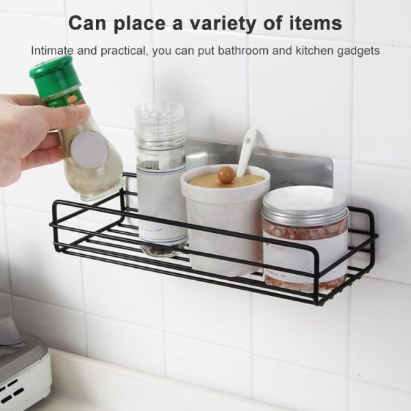 Wrought Iron Bathroom Shelf Wall Mounted Free Punch Toilet Rack (Black) - Image 5