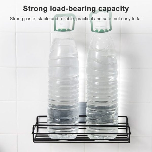 Wrought Iron Bathroom Shelf Wall Mounted Free Punch Toilet Rack (Black) - Image 6
