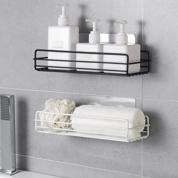 Wrought Iron Bathroom Shelf Wall Mounted Free Punch Toilet Rack (Black) - Image 8