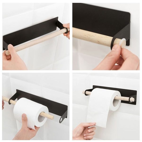 Non-perforated Kitchen Paper Holder Rag Roll Paper Storage Rack Toilet Bathroom Towel Rack (White) - Image 6