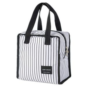 Multifunctional Portable Insulated Lunch Box Bag (Lunch White Stripes)
