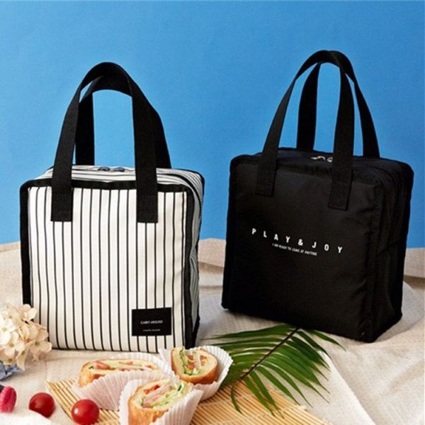 Multifunctional Portable Insulated Lunch Box Bag (Lunch White Stripes) - Image 5