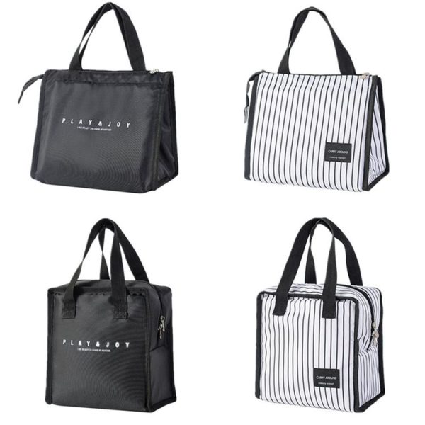 Multifunctional Portable Insulated Lunch Box Bag (Lunch White Stripes) - Image 7