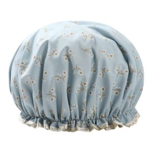 Thick Waterproof Bath Hat Double Layer Shower Hair Cover Women Supplies Shower Caps, Size: 28cm (Blue Small Flower)