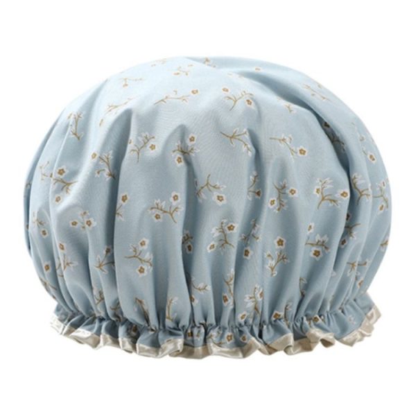 Thick Waterproof Bath Hat Double Layer Shower Hair Cover Women Supplies Shower Caps, Size: 28cm (Blue Small Flower)
