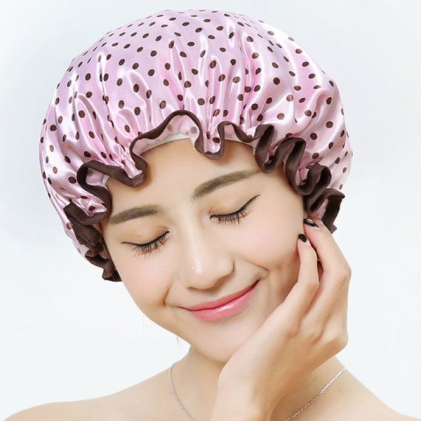 Thick Waterproof Bath Hat Double Layer Shower Hair Cover Women Supplies Shower Caps, Size: 28cm (Blue Small Flower) - Image 2