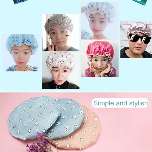 Thick Waterproof Bath Hat Double Layer Shower Hair Cover Women Supplies Shower Caps, Size: 28cm (Blue Small Flower) - Image 8