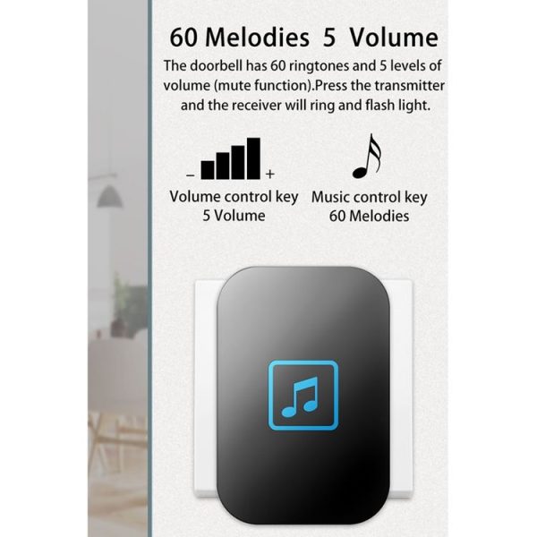 CACAZI A86 Electronic Music Remote Control Doorbell One For One AC Wireless Doorbell, Style: EU Plug (White) - Image 6