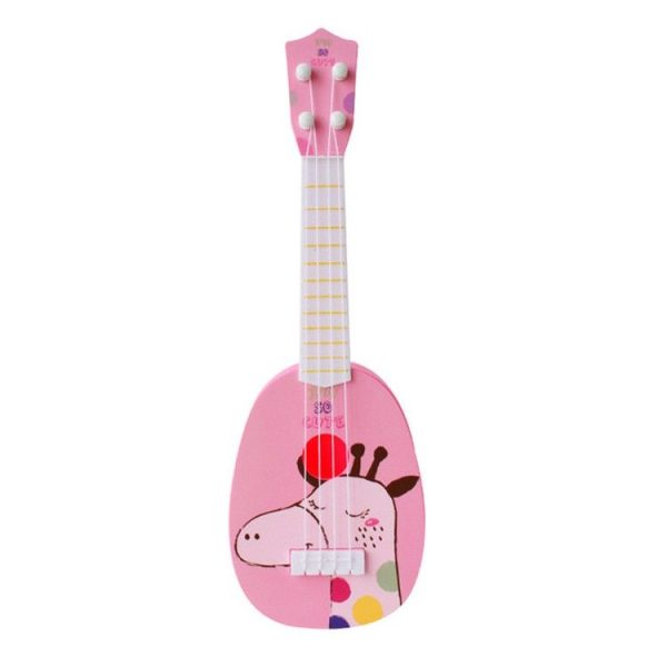 Pink Giraffe Small Simulation Musical Instrument Mini Four Strings Playable Ukulele Early Childhood Education Music Toy - Image 2