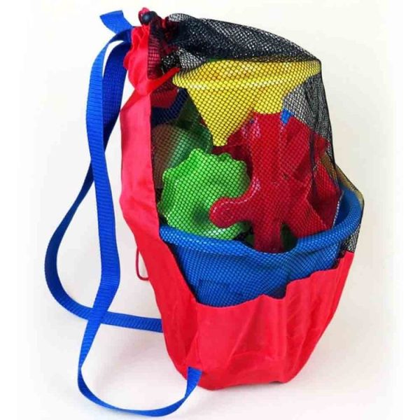Children Beach Toys Storage Bag Play Sand Tools Storage Net Bag Backpack (Black Net Red Bottom) - Image 4