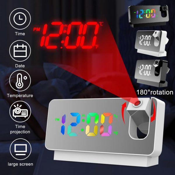S282 Colorful Font Mute Electronic Digital Clock Mirror Projection Alarm Clock (White Shell) - Image 2