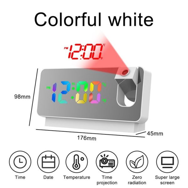 S282 Colorful Font Mute Electronic Digital Clock Mirror Projection Alarm Clock (White Shell) - Image 4