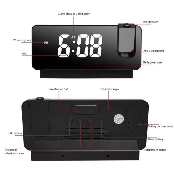 S282 Colorful Font Mute Electronic Digital Clock Mirror Projection Alarm Clock (White Shell) - Image 6