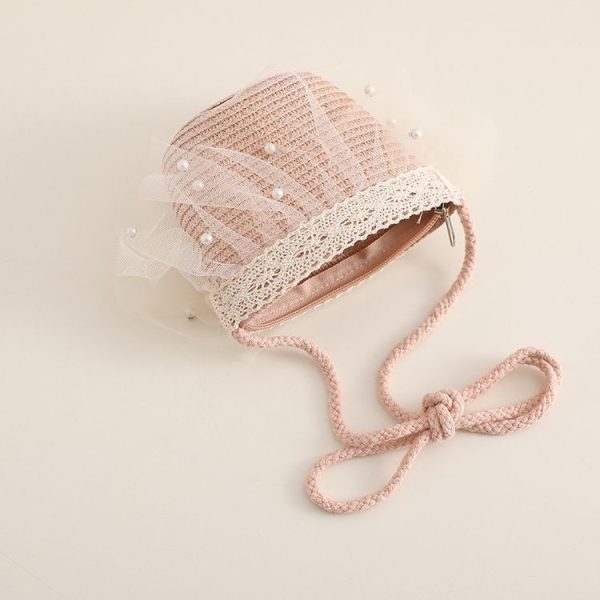 Children Straw Beach Bag Coin Purse Sundries Bag (Pink) - Image 3