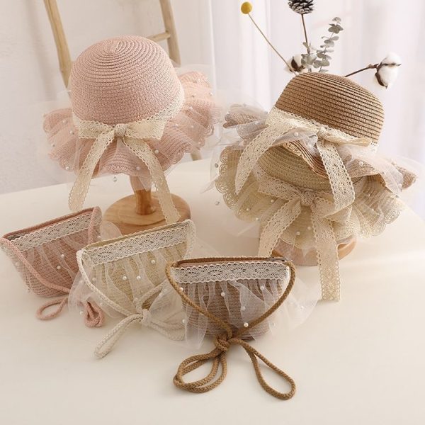 Children Straw Beach Bag Coin Purse Sundries Bag (Pink) - Image 5