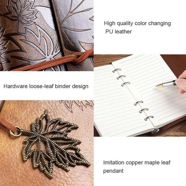 A6 PU Maple Retro Straps Handbook Loose-leaf Notebook (Coffee) - Image 4