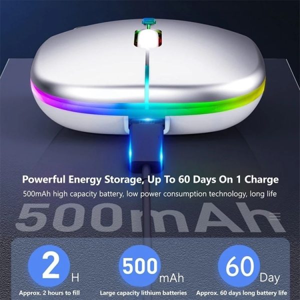 3 Keys RGB Backlit Silent Bluetooth Wireless Dual Mode Mouse (Grey) - Image 5