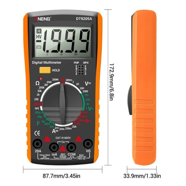 ANENG Automatic High-Precision Intelligent Digital Multimeter, Model: DT9205A HOLD Key (Red) - Image 3