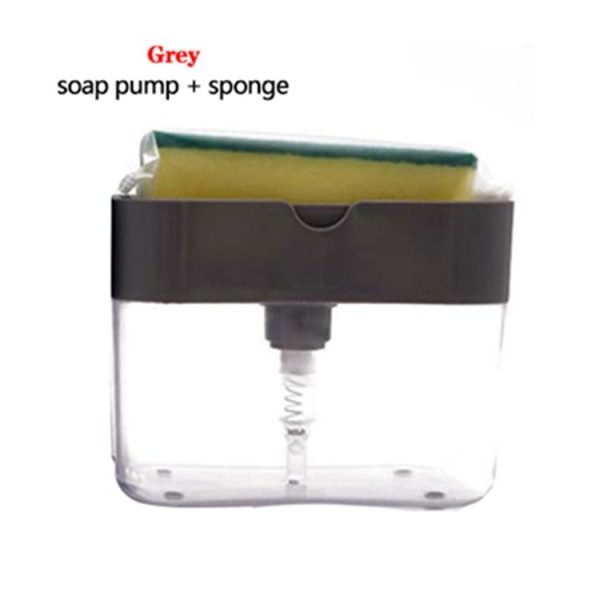 Kitchen Dishwasher Brush Press Liquid Soap Pump Box Soap Dispenser with Washing Sponge Detergent Automatic Cleaning Brush (Grey) - Image 3