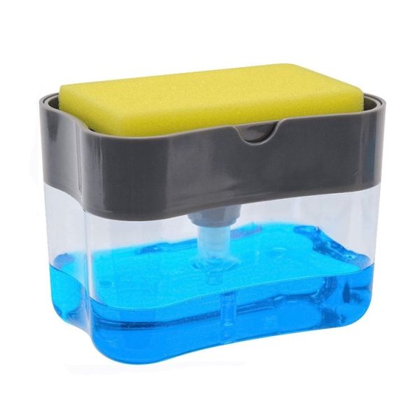 Kitchen Dishwasher Brush Press Liquid Soap Pump Box Soap Dispenser with Washing Sponge Detergent Automatic Cleaning Brush (Grey) - Image 4