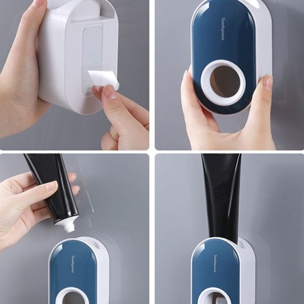 Automatic Toothpaste Squeezing Wall-mounted Toothpaste Rack (White+Ocean Blue) - Image 11