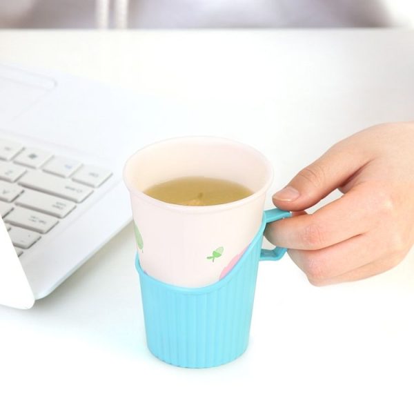 10 PCS Disposable Paper Cup Holder Plastic Anti-scald Heat Insulation Cup Holder Random Color Delivery - Image 5