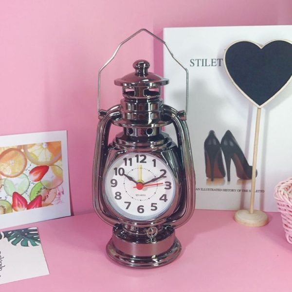 Retro Table Oil Lamp Small Alarm Clock Desktop Table Clock Living Room Decoration Supplies Office Craft Jewelry (Ebony) - Image 2