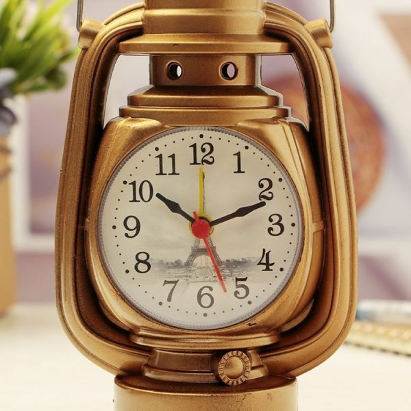Retro Table Oil Lamp Small Alarm Clock Desktop Table Clock Living Room Decoration Supplies Office Craft Jewelry (Ebony) - Image 4