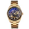 SKMEI 9194 Men Automatic Skeleton Mechanical Steel Band Watch (Golden Black Face) - Image 2